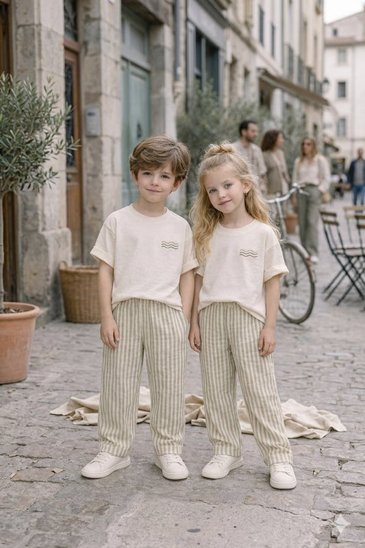 Green Unisex Stripped Muslin Set